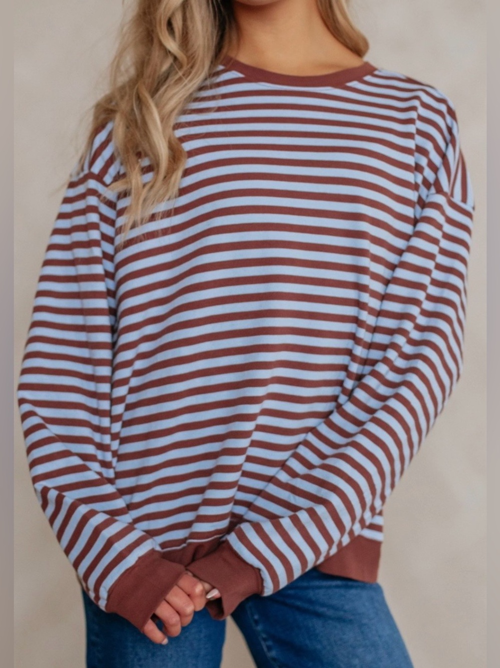New Things Between stripe crew pullover